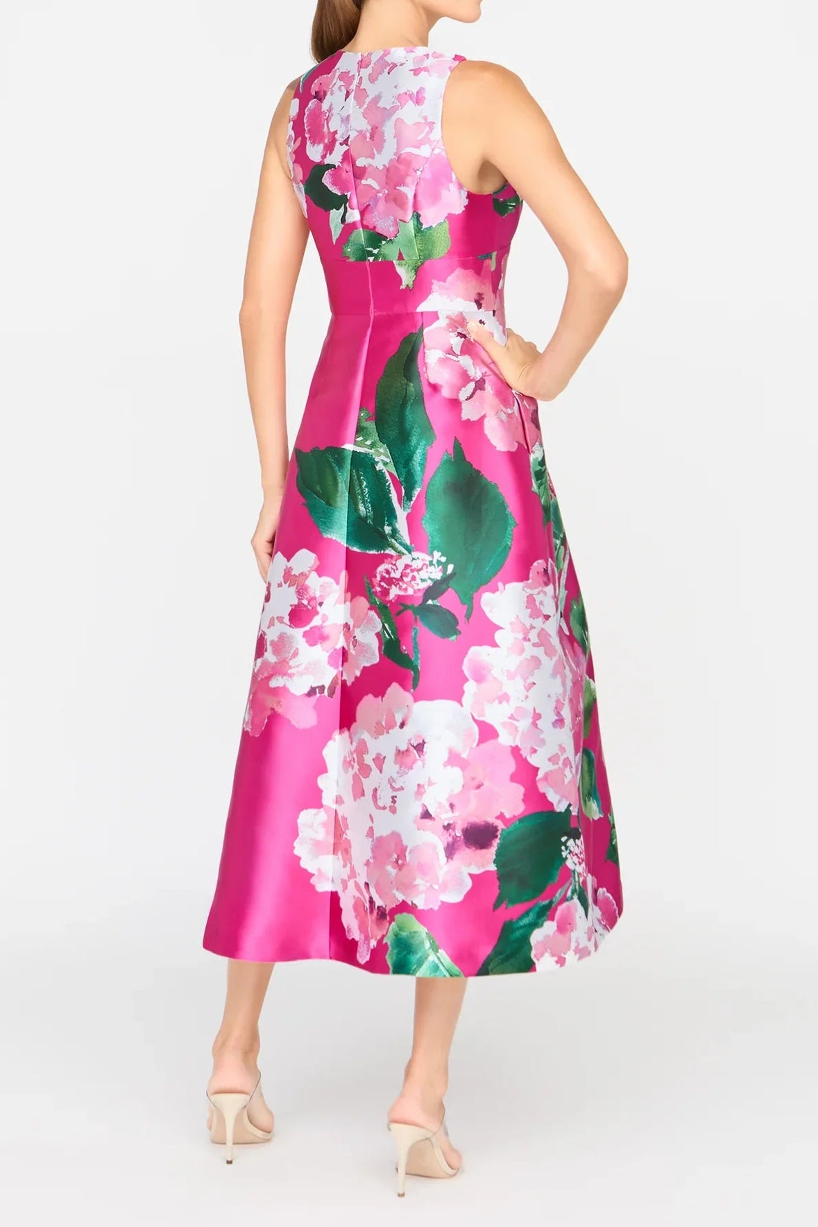 Pink Spring A-Line Tea Length Dress