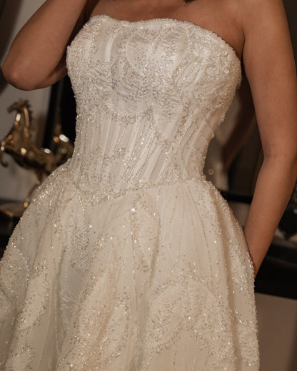 Strapless Sparkle Sequins Sleeveless A-Line Wedding Dress
