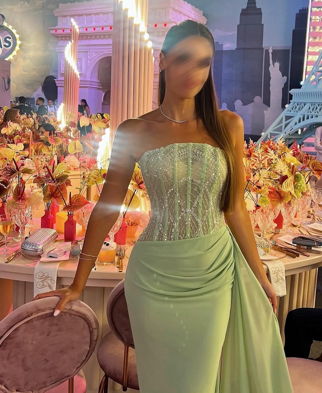 Strapless Sequined Mermaid Floor-Length Green Evening Dress