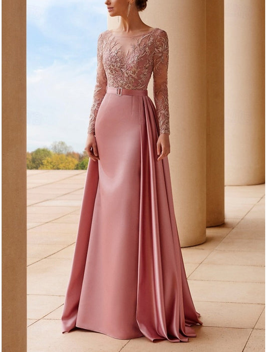 Long Sleeve Applique Mermaid Court Train Floor-Length Evening Dress