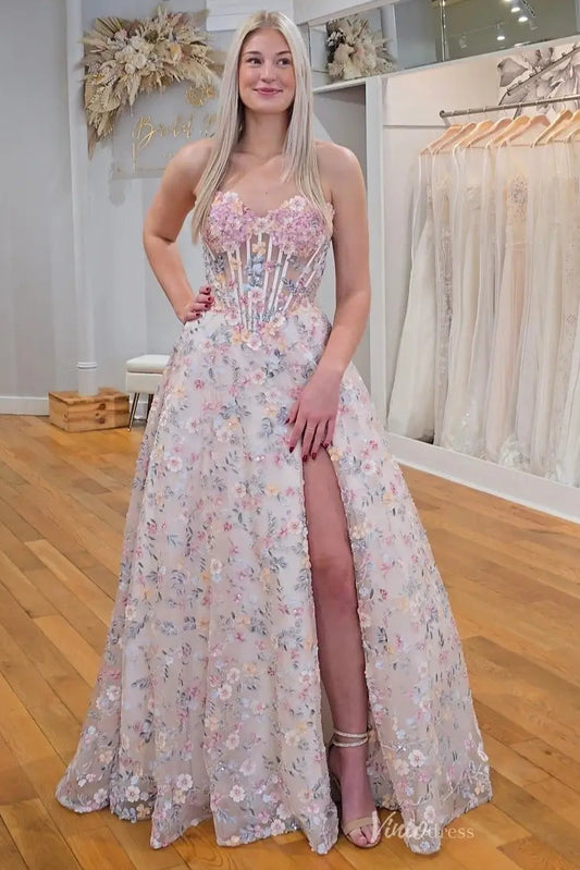 Romantic Floral Embroidered Prom Dress with 3D Appliqué