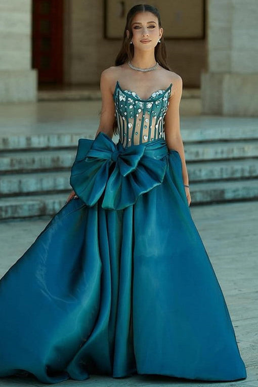 Romantic Peacock Strapless A-line Prom Dress