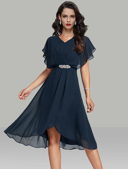 A-Line Wedding Guest Dresses Elegant Dress Semi Formal Tea Length