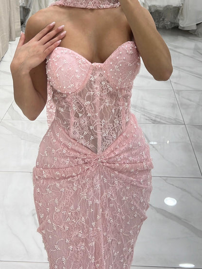 Sweetheart Sequisn Saprkle Sleeveless Mermaid Floor-Length Prom Dress