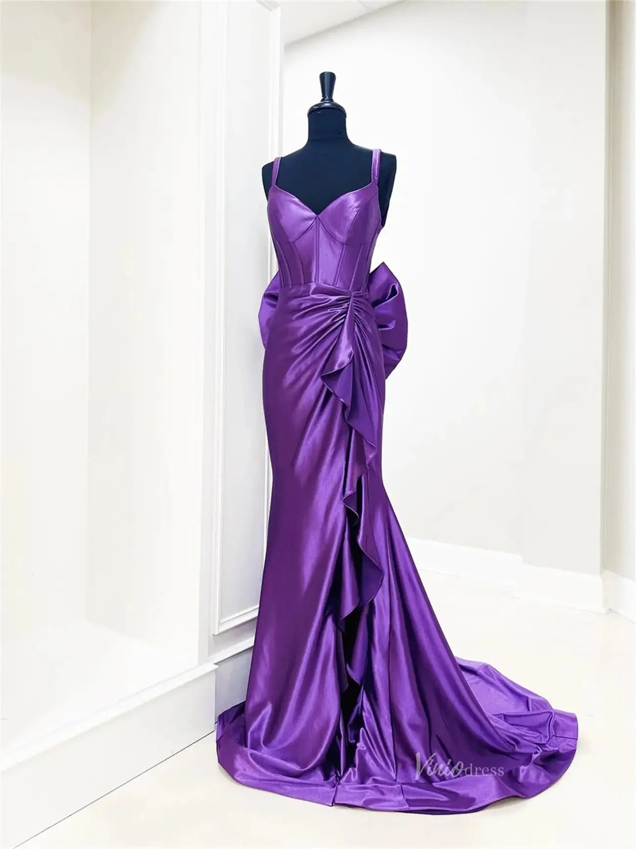 Shiny Purple Satin Mermaid Prom Dress