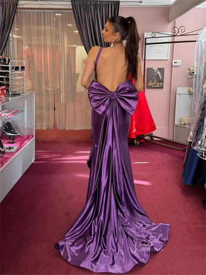 Shiny Purple Satin Mermaid Prom Dress
