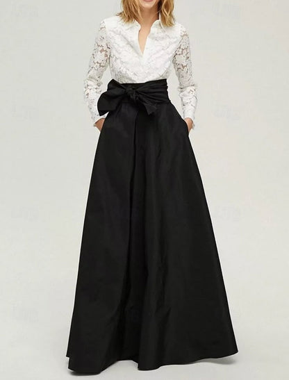 Long Sleeve Bow A-Line Floor-Length Formal Evening Dress