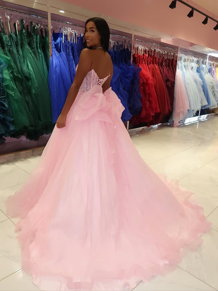 A-Line Sweetheart Sleeveless Sequined Tulle A-Line Prom Dress