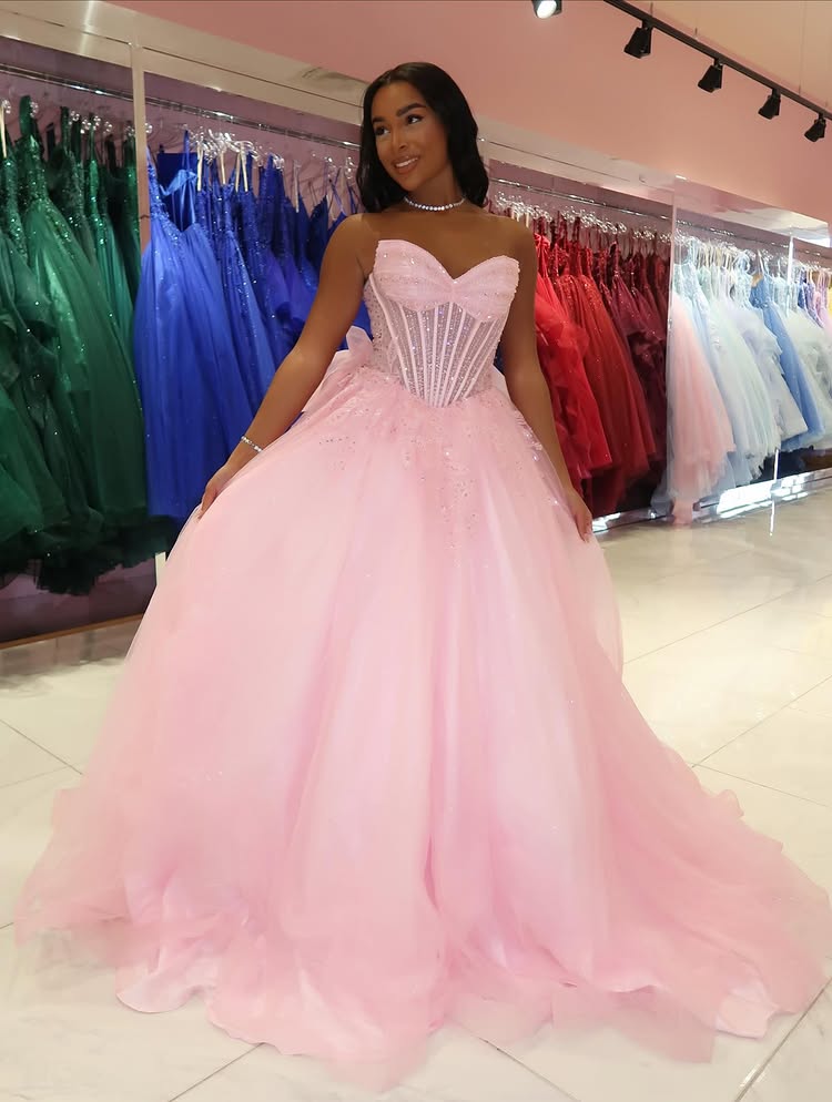 A-Line Sweetheart Sleeveless Sequined Tulle A-Line Prom Dress