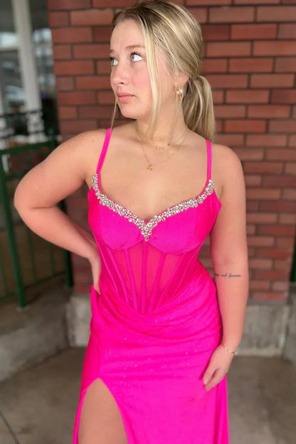 Sparkly Emerald Green Prom Dresses Mermaid Corset Beaded Formal Gown