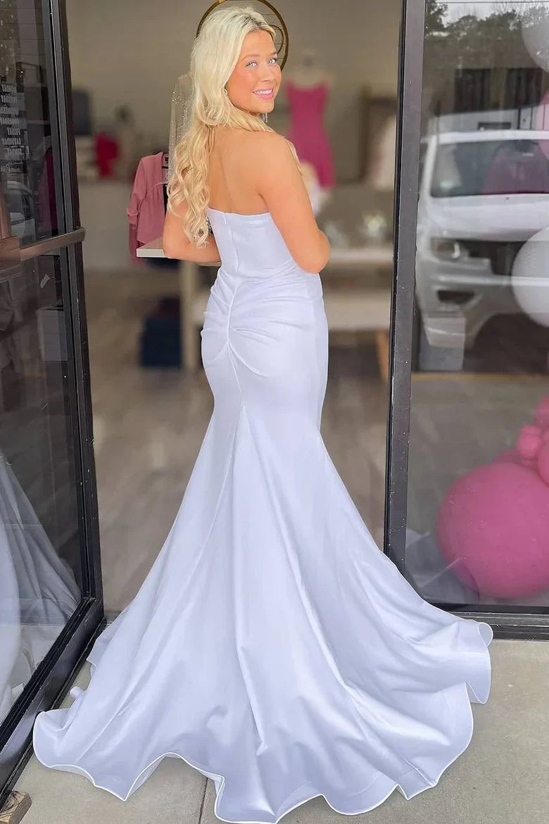 Strapless Formal Dress for Sale Trumpet Beads Pleated Side Slit