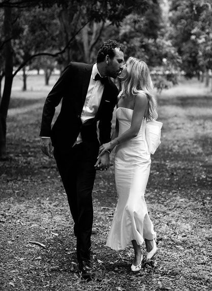 Strapless Sleeveless Ankle-Length Wedding Dresses Bows