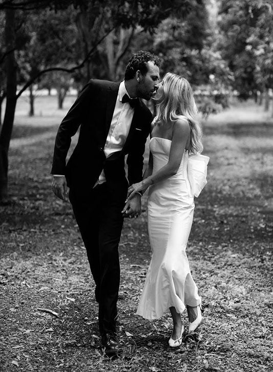 Strapless Sleeveless Ankle-Length Wedding Dresses Bows