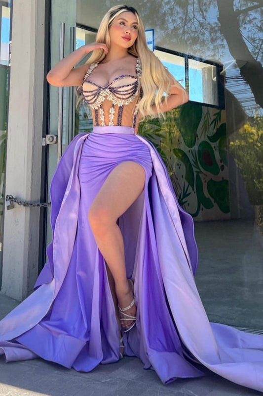 Stunning Split Stain Sleeveless Prom Dress UK with Ruffles