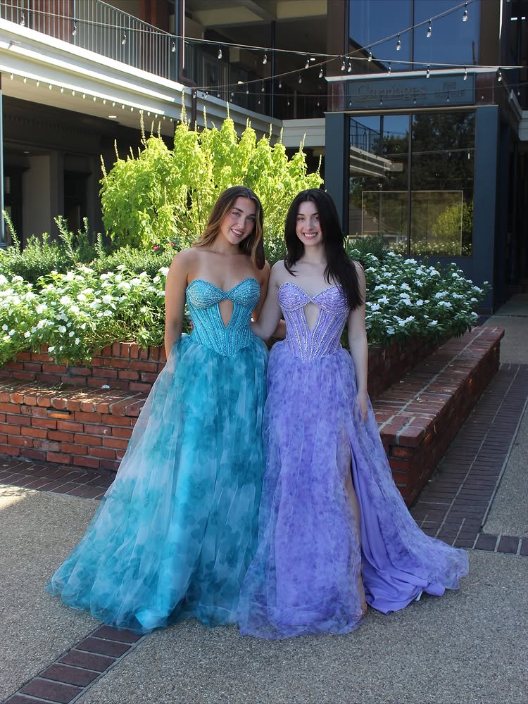 Sweetheart Cut Outs Sleeveless Flower Floral Print A-Line Side Prom Dress Floor-Length