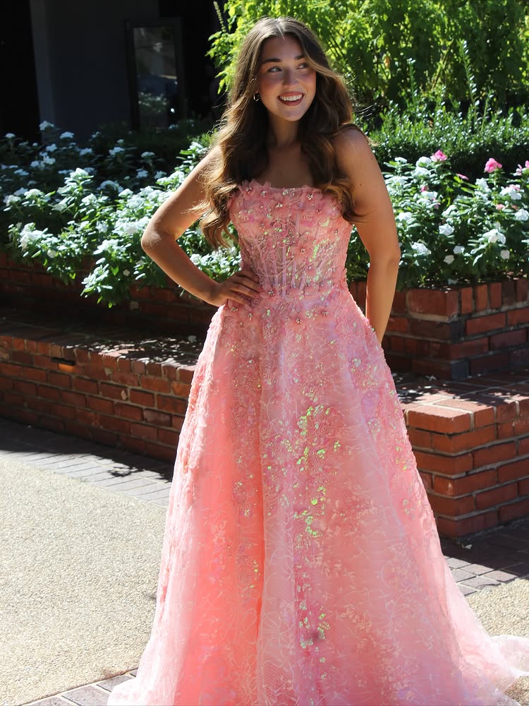 Flowers Sequins Sparkle A-Line Sleeveless Prom Dress