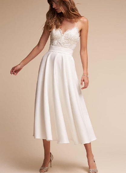 Tea-Length Lace Short Reception Wedding Dresses