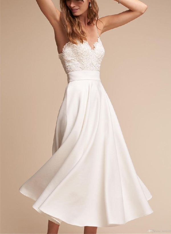 Tea-Length Lace Short Reception Wedding Dresses