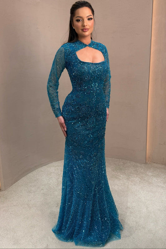 Sparkle Sequins Long Sleeve Mermaid Floor-Length Prom Dress