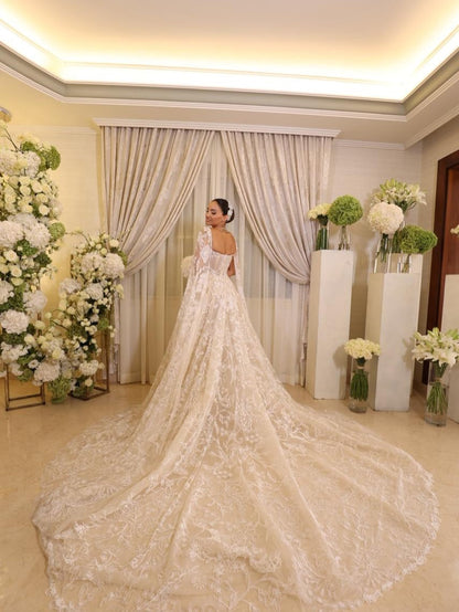 Square Neck Cape Sleeveless Floor-Length A-Line Wedding Dress