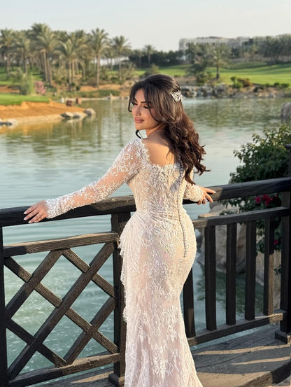 Elegant Long Sleeves Sweetheart Lace Mermaid Bride Dress