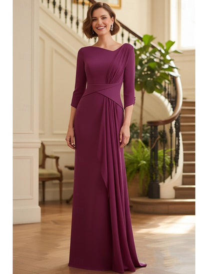 Elegant Backless 3/4 Sleeve Mermaid Mother of the Bride Dress