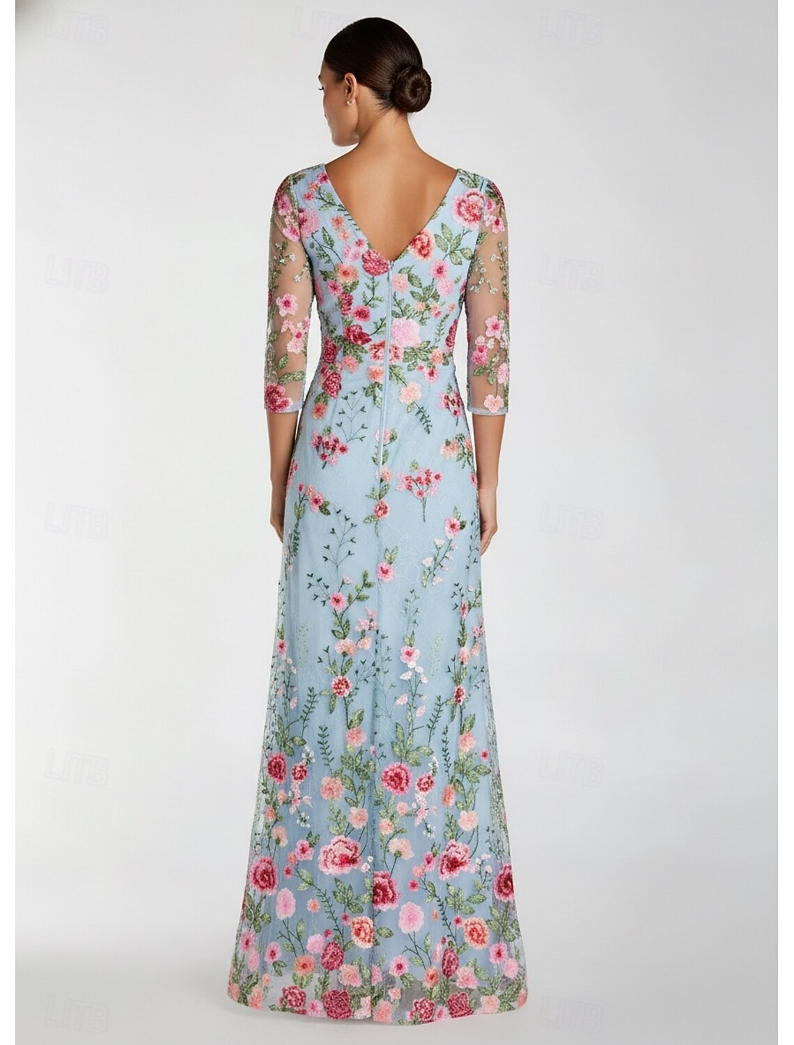 Flowers Floral Print V-Neck Mermaid Evening Dress