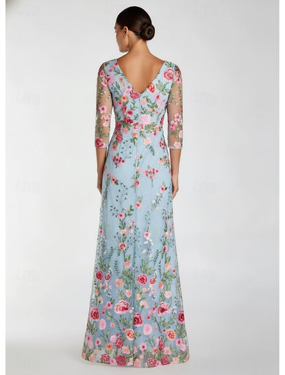 Flowers Floral Print V-Neck Mermaid Evening Dress