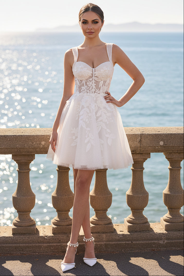 Unqiue A-Line Sweetheart Sequin Short Wedding Dress with Appliques