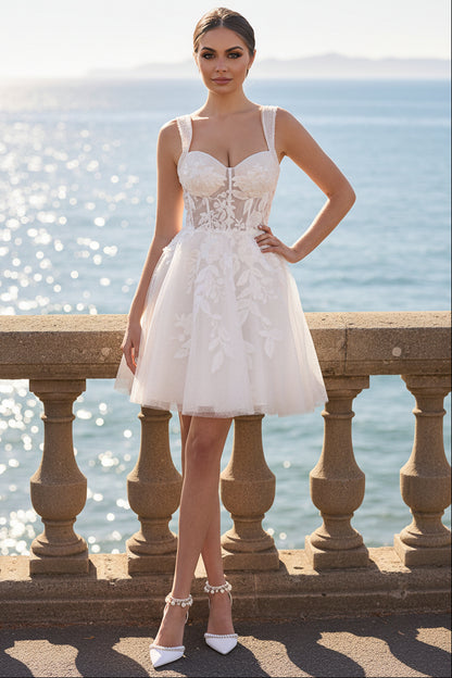 Unqiue A-Line Sweetheart Sequin Short Wedding Dress with Appliques