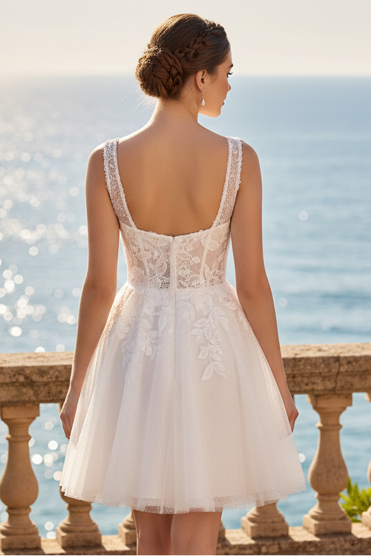 Unqiue A-Line Sweetheart Sequin Short Wedding Dress with Appliques