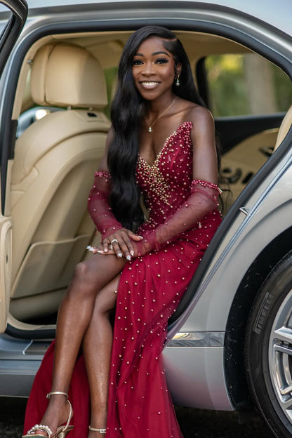Vintage Red V-Neck Strapless Mermaid Prom Dress