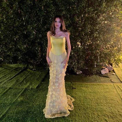 Sweetheart Sleeveless Sequined Floral Appliques Floor-Length Mermaid Prom Dress