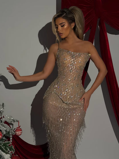 Luxury Strapless Sleeveless Sequins Sparkle Mermaid Prom Dress