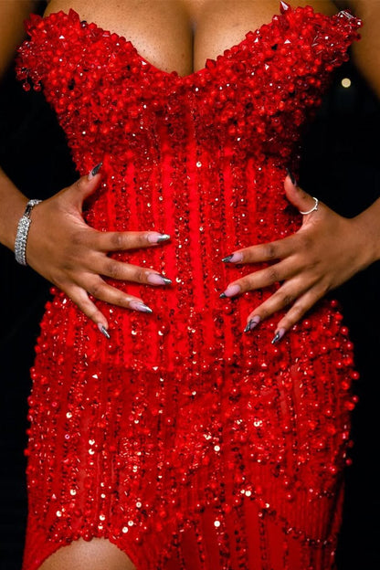 Red Sweetheart Sleeveless Sheath Prom Dress