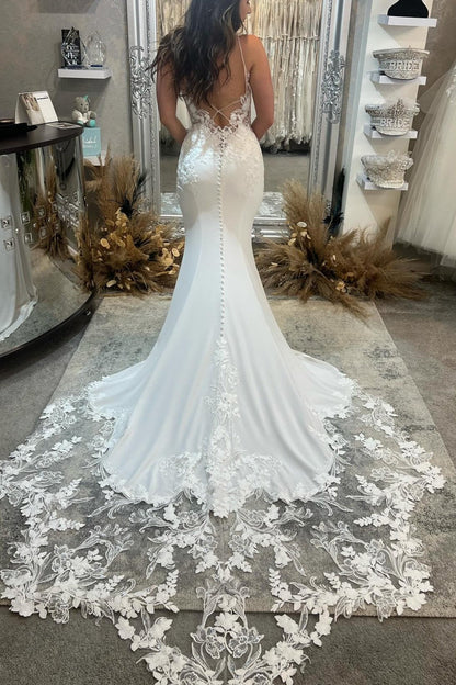 Spaghetti Straps Sleeveless Mermaid Bridal Gowns with Lace