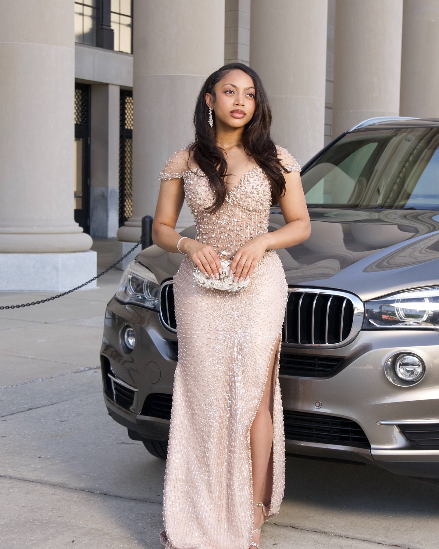 SleevelessBeaded Sparkle Mermaid Slit Prom Dress