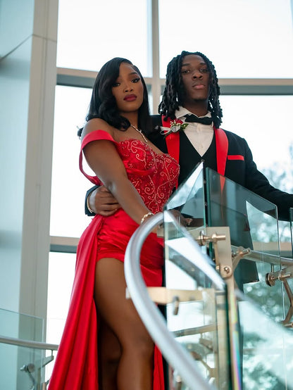 Off the Shoulder Beaded Sleeveless Mermaid Side Slit Prom Dress for Black Girl