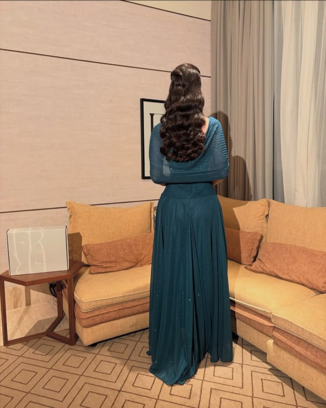 Square Neck Half Sleeves A-Line Ruched Floor-Length Evening Dress